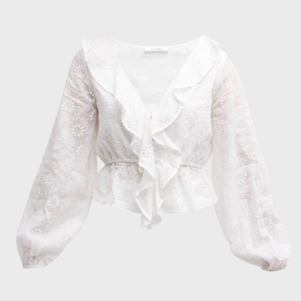 FRAME Ruffle-Front Eyelet Top Size XS - Picture 2 of 16